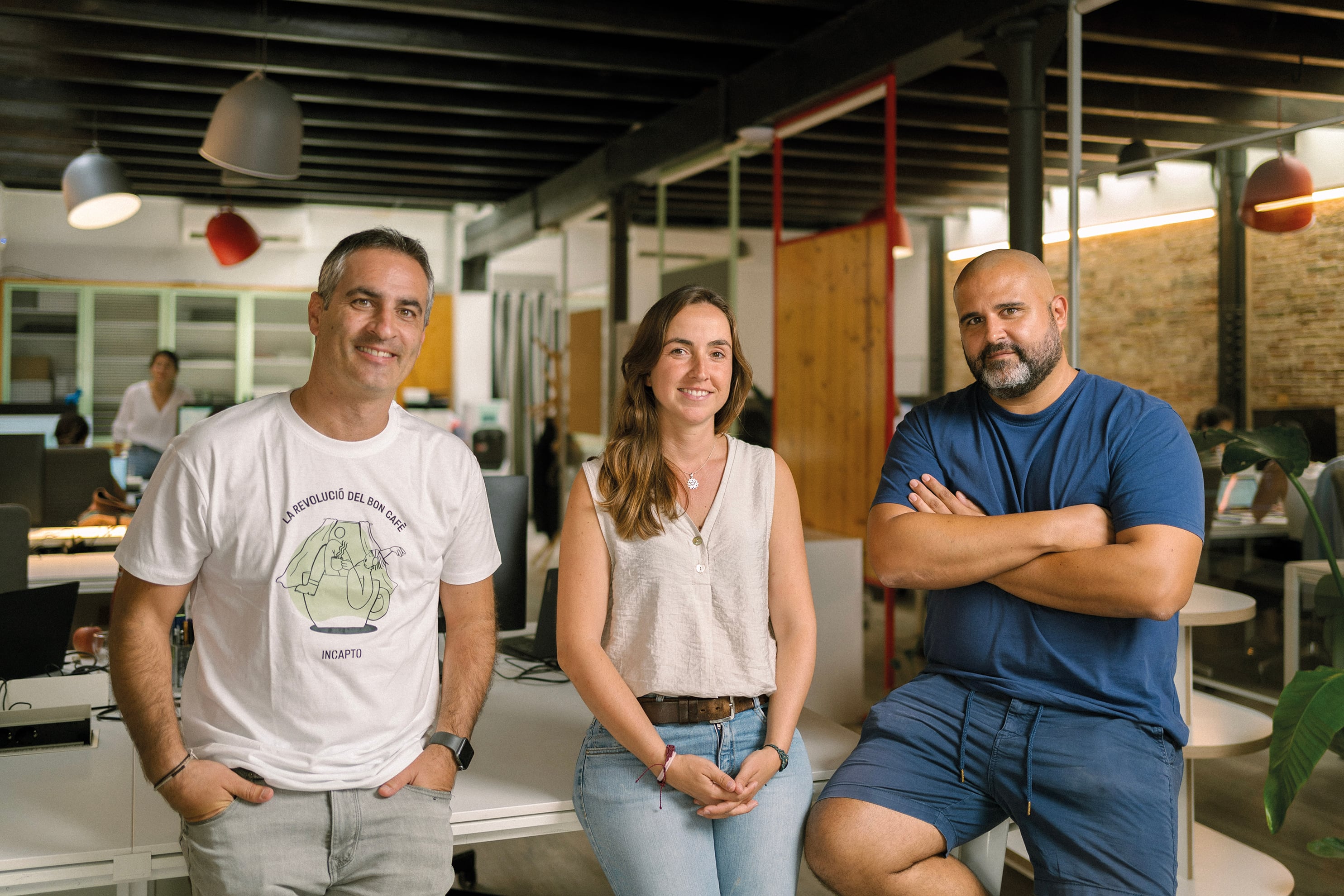 De izquierda a derecha: Francesc Font,  Beatriz Mesas y Joaquim Mach, confundadores de Incapto, en una imagen cedida.
