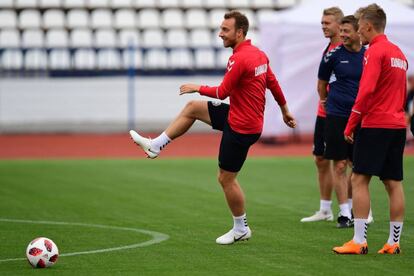 Eriksen, durante el último entrenamiento con Dinamarca.