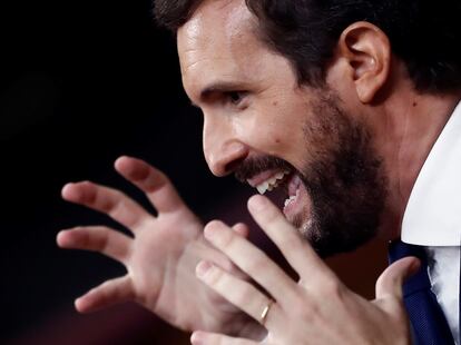 PP leader Pablo Casado delivering his speech in Congress on Thursday.