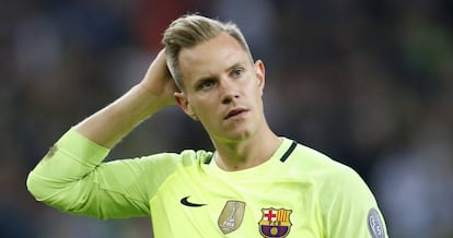 Ter Stegen, en el partido de Champions ante el Moenchengladbach.