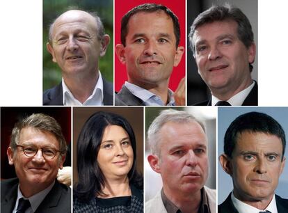 Retrato de los candidatos a las primarias socialistas. El favorito es Manuel Valls, abajo a la derecha