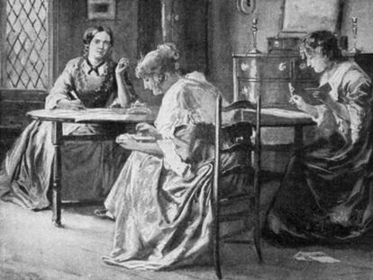 Recreación de Charlotte, Emily y Anne Brontë, en su casa de Haworth. 