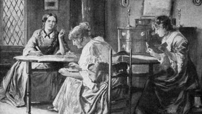 Recreación de Charlotte, Emily y Anne Brontë, en su casa de Haworth.