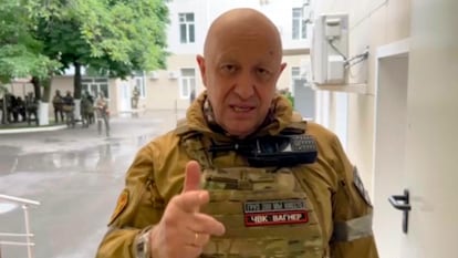 Yevgeny Prigozhin, the owner of the Wagner Group military company, records his video addresses in Rostov-on-Don, Russia