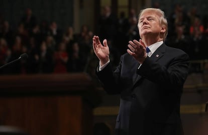 Donald Trump durante o discurso do estado da União.