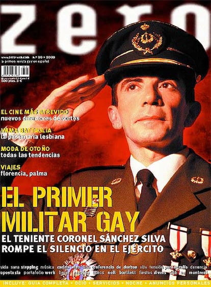 Portada de la revista <i>Zero</i> en la que José María Sánchez Silva, teniente coronel del Ejército Español, declaraba abiertamente su condición de homosexual.