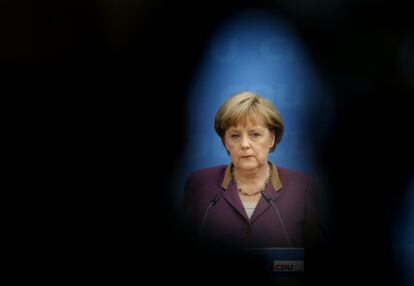 La canciller alemana Angela Merkel en una rueda de prensa en Berlín este lunes.