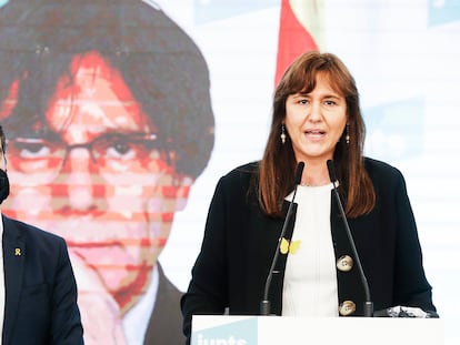 Jordi Sànchez y Laura Borràs, durante su comparecencia.