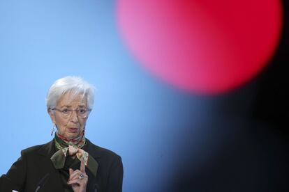 Christine Lagarde, presidenta del BCE, este jueves en Fráncfort.