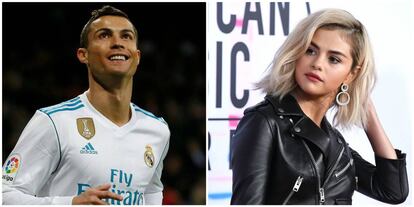 El futbolista Cristiano Ronaldo y, a la derecha, la cantante Selena Gomez.