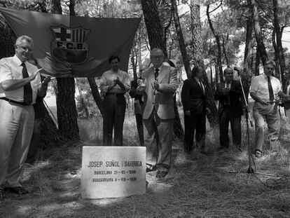 Sobrequés i Reventós, en la inauguració del monòlit a Suñol a Guadarrama, el 1996.