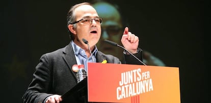 L'exconseller Jordi Turull durant un míting de Junts per Catalunya a Reus.