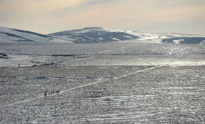 Jeff King, de Denali (Alaska) entre el puesto de control de White Mountain y Safety, última parada antes de cruzar la línea de meta en Nome, 10 de marzo de 2014.