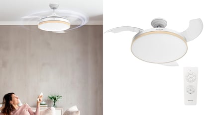 ventilador de techo con aspas retráctiles con mando a distancia incluido.