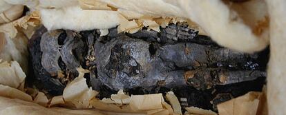Uno de los fetos momificados, hallados en la tumba de Tutankamón