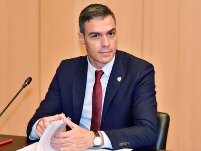 Brdo Pri Kranju (Slovenia), 06/10/2021.- Spanish Prime Minister Pedro Sanchez during a plenary session of the EU-Western Balkans summit in Brdo pri Kranju, in Kranj, Slovenia, 06 October 2021. The summit, part of the EU's strategic engagement with the Western Balkans, is hosted by the Slovenian presidency of the Council and brings together leaders from EU member states and the six Western Balkans partners (Albania, Bosnia and Herzegovina, Serbia, Montenegro, North Macedonia and Kosovo). (Bosnia-Herzegovina, Eslovenia) EFE/EPA/IGOR KUPLJENIK