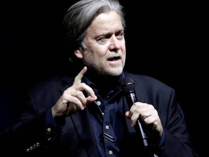 Steve Bannon durante una conferencia en Zurich.