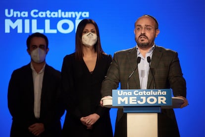 Alejandro Fernández, candidato del PP, en la rueda de prensa tras las elecciones del 14-F.