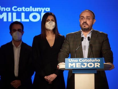 Alejandro Fernández, candidato del PP, en la rueda de prensa tras las elecciones del 14-F.