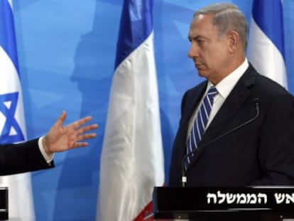 El misnitro franc&eacute;s Laurent Fabius y Benjam&iacute;n Netanyahu, en Jerusal&eacute;n.