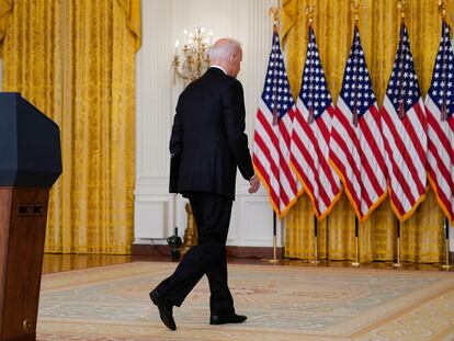 El presidente Joe Biden, tras su comparecencia en la Casa Blanca sobre la situación en Afganistán.