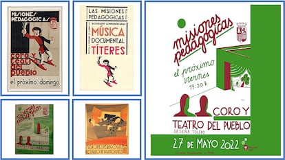 Carteles anunciadores de las visitas de las Misiones pedagógicas a distintas localidades y cartel anunciador del evento de recreación de la visita a Seseña, el 27 de mayo de 2023. 
 