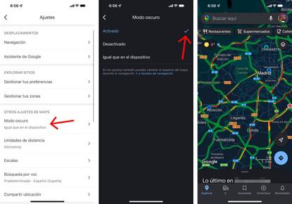 Cómo activar el modo oscuro de Google Maps.