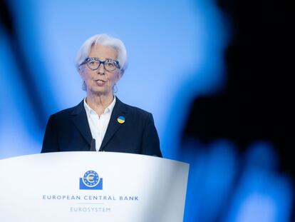 La presidenta del BCE, Christine Lagarde, durante una confería el 10 de marzo.

 
Andrej Hanzekovic / BCE