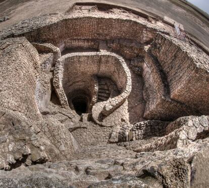 Detalle de la compleja construcción de la Motilla de Azuer, en Daimiel.