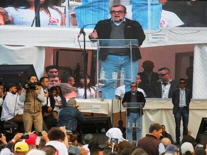 El candidato de la FARC, Timochenko, este s&aacute;bado durante un acto en Bogot&aacute;. 