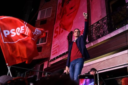 Pedro Sanchez celebrates in Madrid after winning the election.