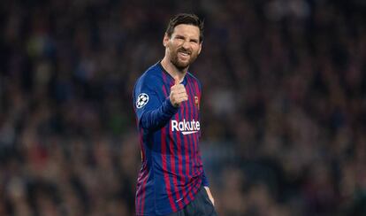 Messi, durante la vuelta de cuartos de Champions contra el United en el Camp Nou.