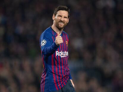 Messi, durante la vuelta de cuartos de Champions contra el United en el Camp Nou.