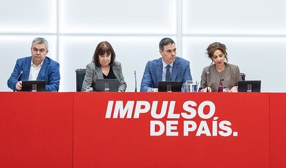 Pedro Sánchez presidía la reunión de la ejecutiva del PSOE en Ferraz, este lunes, tras las elecciones en Galicia, en una imagen del partido.