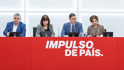 Pedro Sánchez presidía la reunión de la ejecutiva del PSOE en Ferraz, este lunes, tras las elecciones en Galicia, en una imagen del partido.