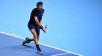 Federer, durante un partido de la Copa de Maestros.