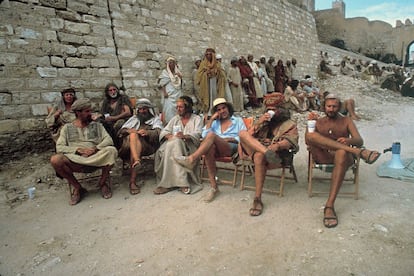 A equipe do Monty Python durante as gravações de "A vida de Brian"