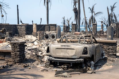 Wildfire wreckage is seen Wednesday, Aug. 9, 2023, in Lahaina, Hawaii. 