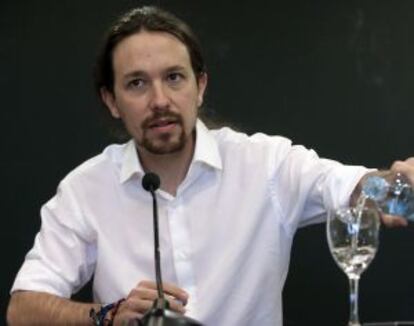 Pablo Iglesias, este lunes durante una rueda de prensa.  