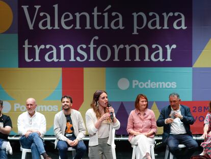 La ministra de Igualdad y dirigente de Podemos, Irene Montero, en un mitin en mayo en Murcia.