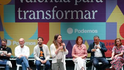 La ministra de Igualdad y dirigente de Podemos, Irene Montero, en un mitin en mayo en Murcia.