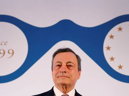 Mario Draghi, presidente del BCE, el 27 de marzo en una conferencia en Fráncfort (Alemania). 
