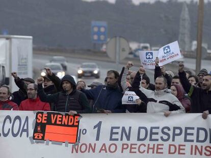Manifestación de trabajadores de Alcoa el pasado viernes.