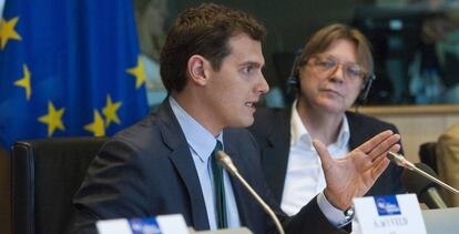 Albert Rivera y Guy Verhofstadt, este mi&eacute;rcoles, en Bruselas.