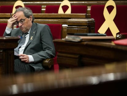 El presidente de la Generalitat, Quim Torra, en el pleno del Parlament.