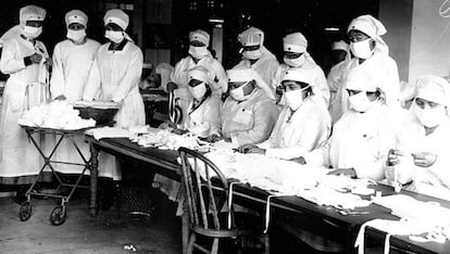 Enfermeras de la Cruz Roja, en Boston durante la epidemia de 1918.