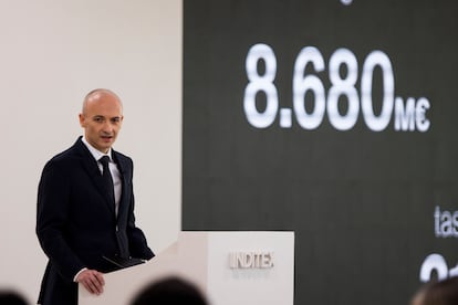El consejero delegado de Inditex, Óscar García Maceiras, este miércoles durante la rueda de prensa para presentar los resultados de la compañía.
