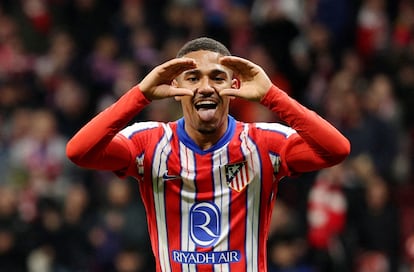 Lino celebra un gol ante el Getafe (5-0) en el partido de cuartos de final de la Copa del Rey disputado en el Metropolitano.