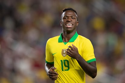 Vinicius durante un partido con la selección de Brasil, en 2020.