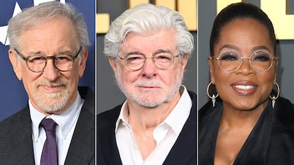 De izquierda a derecha, Steven Spielberg, George Lucas y Oprah Winfrey.